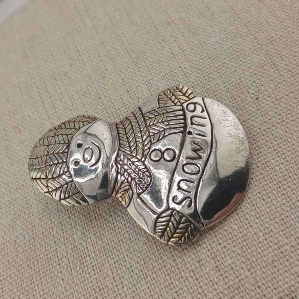 Vtg MJ Silver Tone Snowman Pendant 2in Brooch